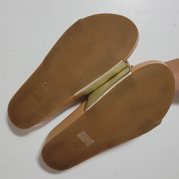 NEW Beek Pelican Leather Platform Sandal Womens 9 Chic Contemporary Gold Shimmer - Picture 7 of 9